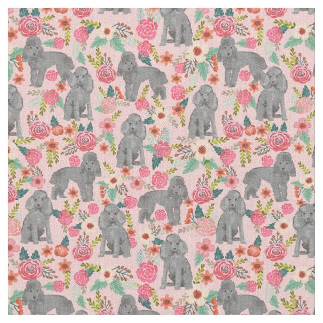 toy poodle vintage florals pink fabric (Close Up)