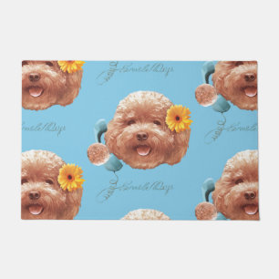 Toy Poodle with Flower and Phone Illustration Doormat
