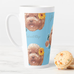 Toy Poodle with Flower and Phone Illustration Latte Mug