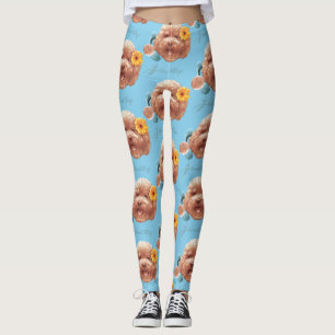 Toy Poodle with Flower and Phone Illustration Leggings