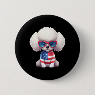 Toy Poodle With Patriotic Usa Flag American Indepe 6 Cm Round Badge