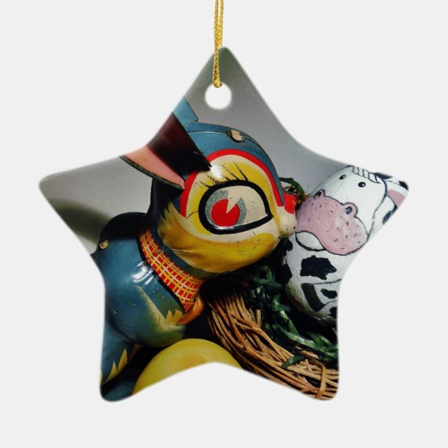 Toy Rabbit and  cow egg Ceramic Tree Decoration (Front)