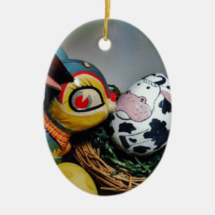 Toy Rabbit and  cow egg Ceramic Tree Decoration