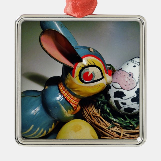 Toy Rabbit and  cow egg Metal Tree Decoration (Front)