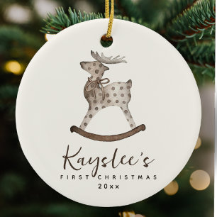 Toy Reindeer Baby First Christmas Ceramic Ornament