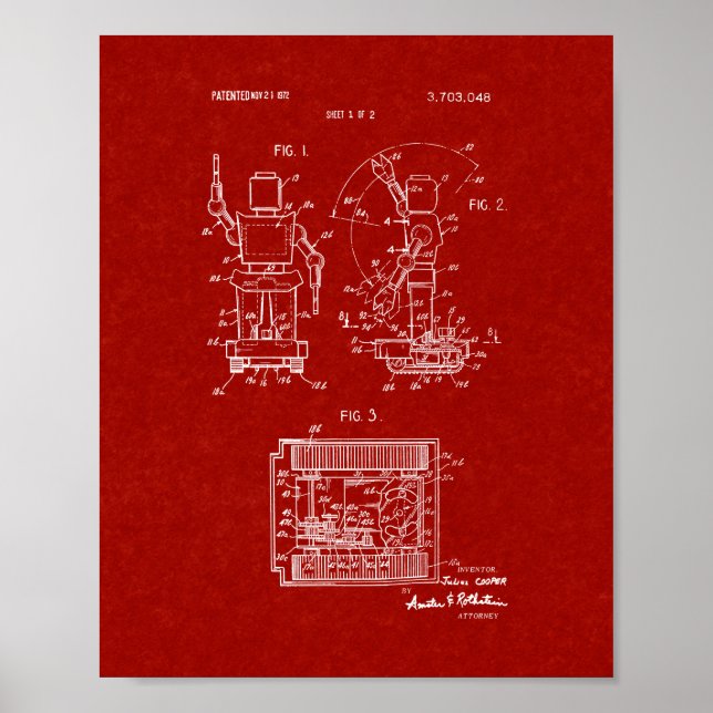 Toy Robot Patent - Burgundy Red Poster (Front)