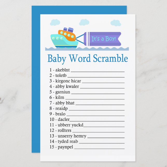 Toy Ship Baby word scramble game (Front/Back)