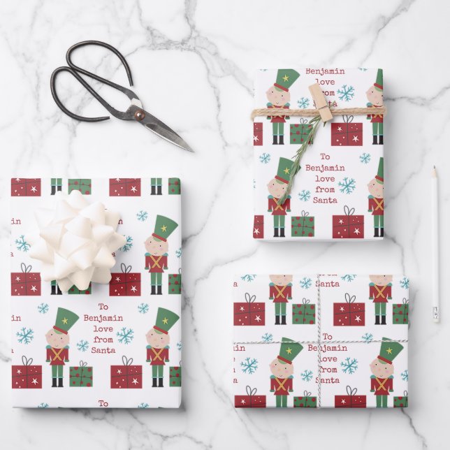 Toy Soldier Child Name Love Santa Christmas Wrapping Paper Sheet (Front)