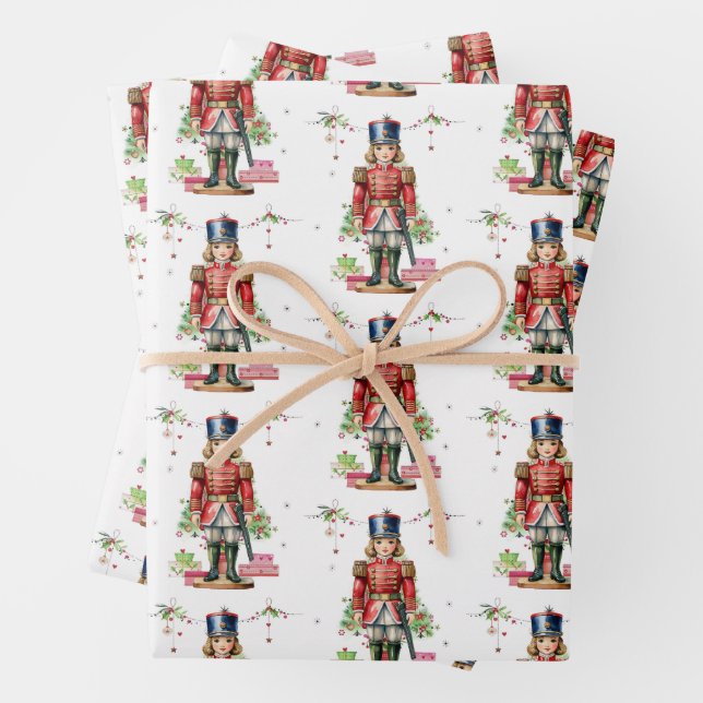 Toy Soldier Christmas Tree Wrapping Paper Sheet (In situ)