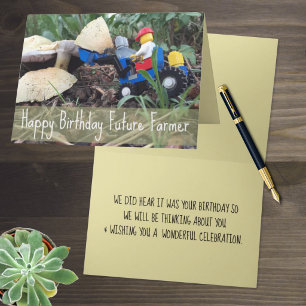 Toy Tractor & Driver Moving Mushrooms Card