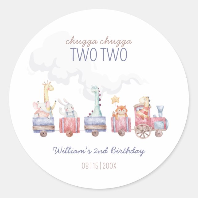 Toy Train All Aboard Birthday invite, Zoo Animals Classic Round Sticker (Front)