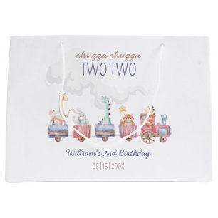 Toy Train All Aboard Birthday invite, Zoo Animals Large Gift Bag