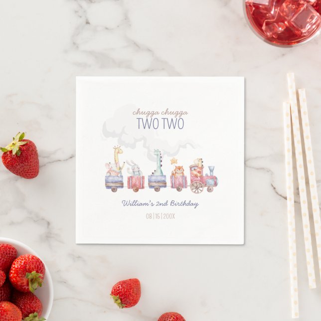Toy Train All Aboard Birthday invite, Zoo Animals Napkin (Insitu)