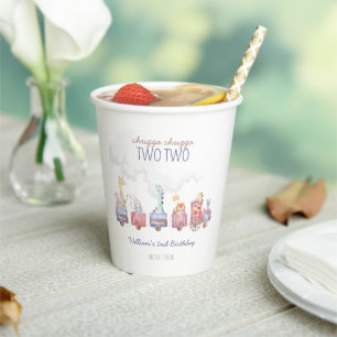Toy Train All Aboard Birthday invite, Zoo Animals Paper Cups