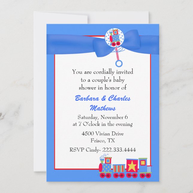Toy Train Baby Boy Couple's Shower Invitation (Front)