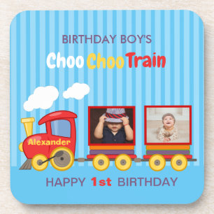 Toy train birthday boys personalised photo coaster