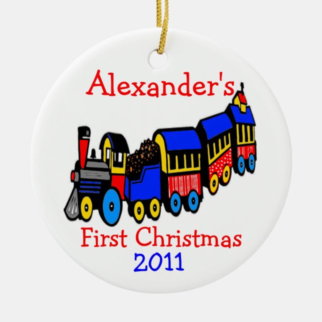 Toy Train-First Christmas-Personalise It Ceramic Tree Decoration (Front)