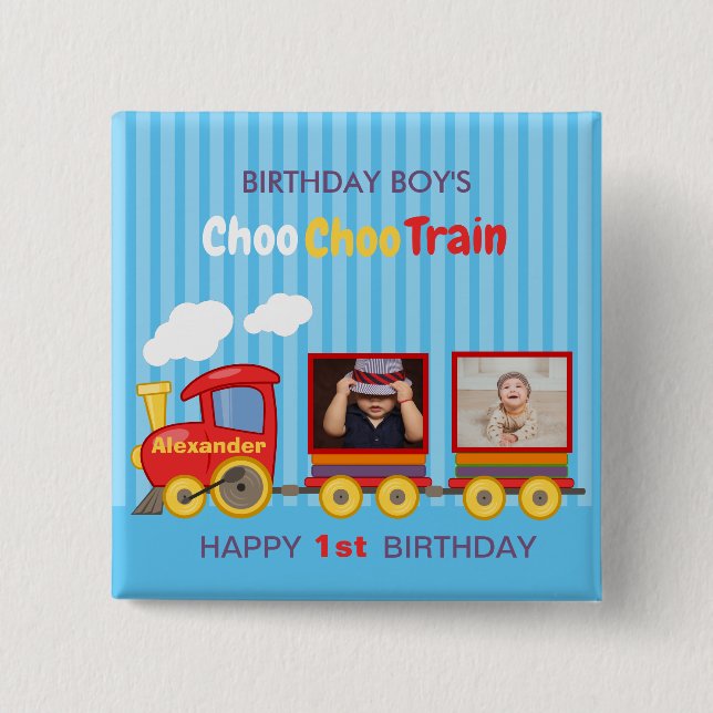 Toy Train Toddler Boy Birthday Blue 15 Cm Square Badge (Front)