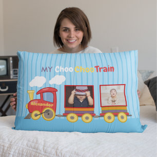Toy Train Toddler Boy Birthday Blue Decorative Cushion