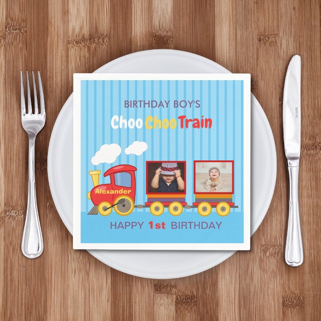 Toy Train Toddler Boy Birthday Blue Napkin (Creator Uploaded)