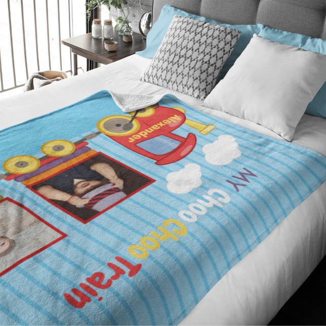 Toy Train Toddler Boy Birthday Blue Sherpa Blanket (Creator Uploaded)
