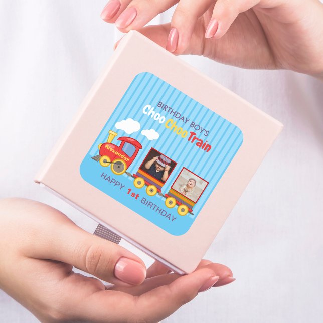 Toy Train Toddler Boy Birthday Blue Square Sticker (Creator Uploaded)