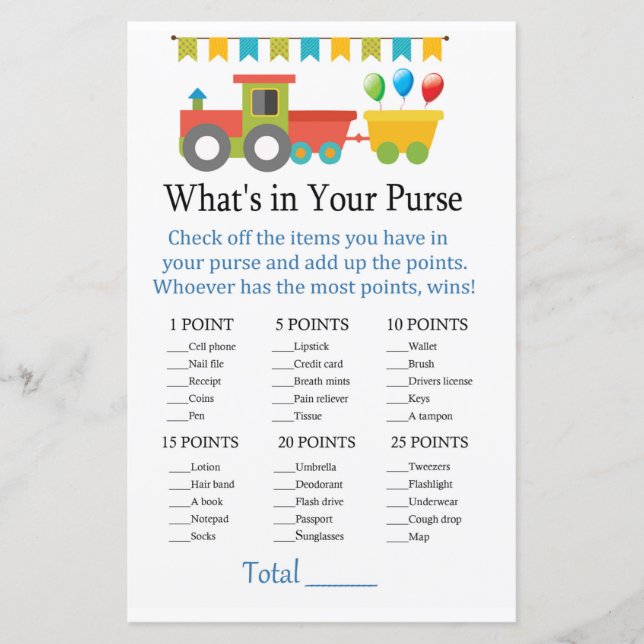 Toy train What's in your purse game (Front)