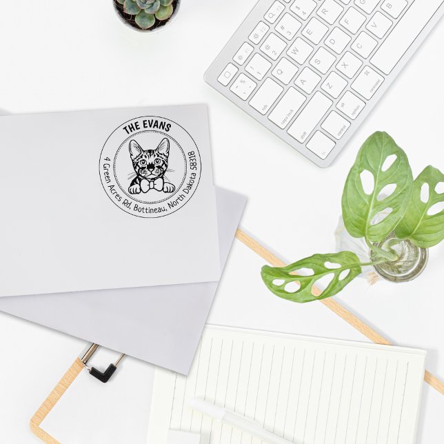 Toyger Cat Family Return Address  Rubber Stamp (Creator Uploaded)