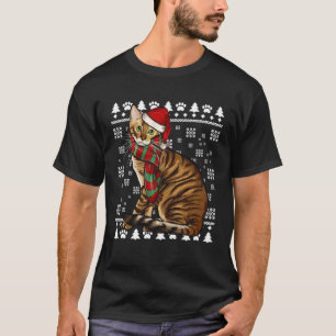Toyger Cat Santa Hat Xmas Ugly Christmas T-Shirt