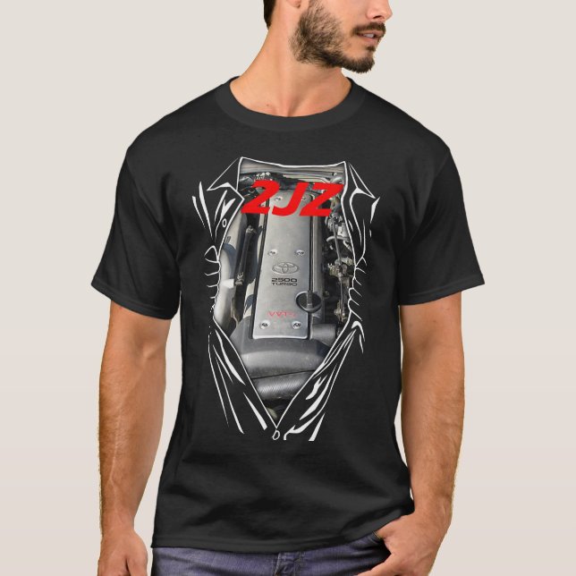 Toyota 2JZ Engine Art Horsepower Supra AWD Cars CC T-Shirt (Front)
