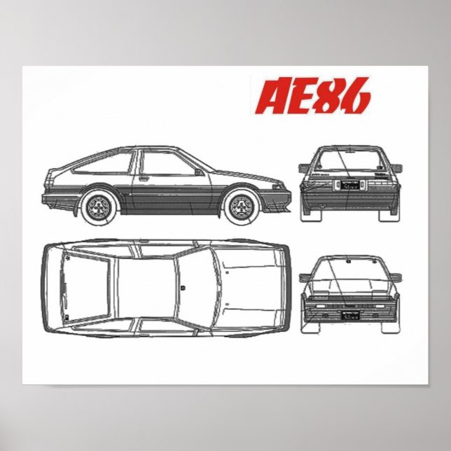 toyota corolla ae86 blue print poster (Front)