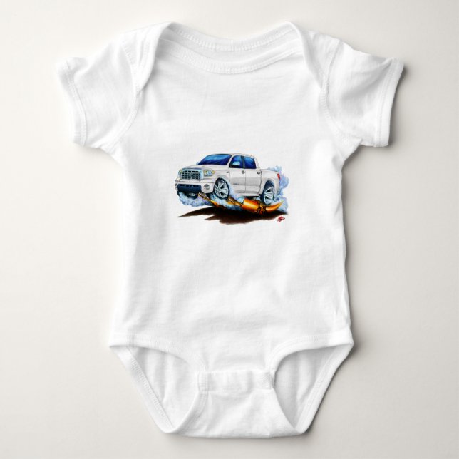Toyota Tundra Crewmax White Truck Baby Bodysuit (Front)