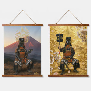 Toyotomi Hideyoshi Samurai Armour Red Fuji and Gol Hanging Tapestry