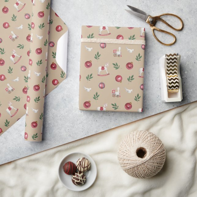 Toys, Ornaments, Doves Tan Wrapping Paper (Crafts)