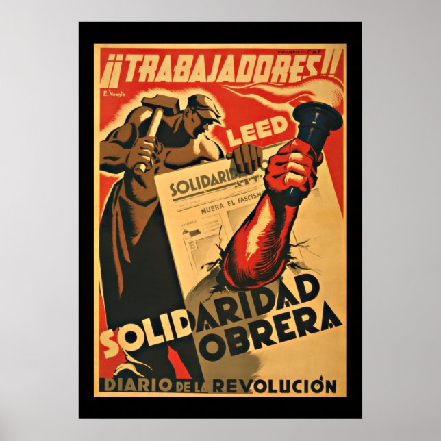 TRABAJADDRES! WORKERS  - SPANISH CIVIL WAR POSTER (Front)
