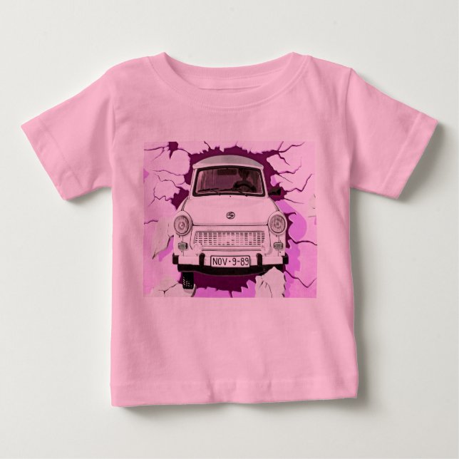 Trabant Car and Pink/Lilac Berlin Wall Baby T-Shirt (Front)