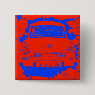 Trabant Car and Red/Blue Berlin Wall 15 Cm Square Badge