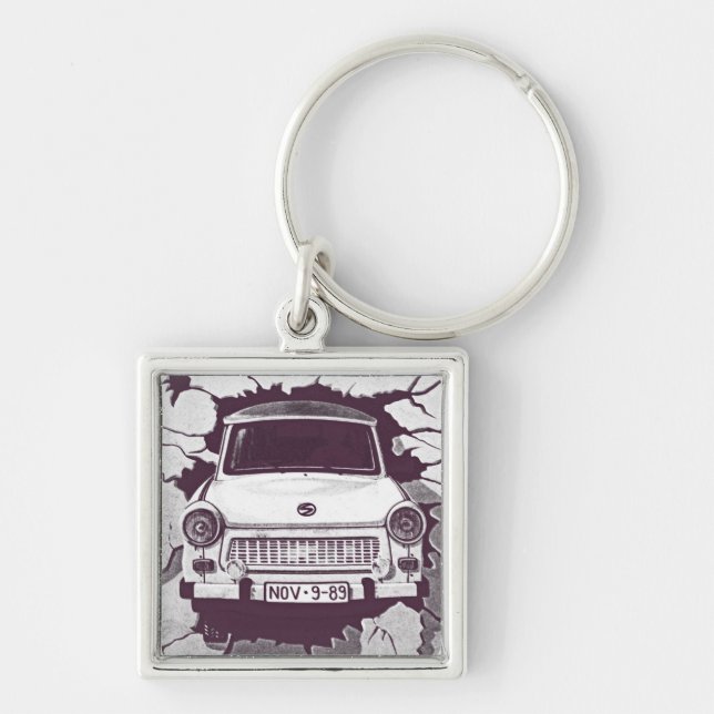 Trabant Car , Black & White, Berlin Wall (1) Key Ring (Front)