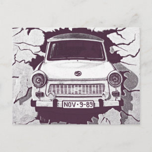 Trabant Car , Black & White, Berlin Wall (1) Postcard
