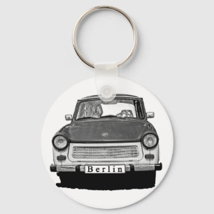 Trabant Car Front, Black and White, Berlin Key Ring