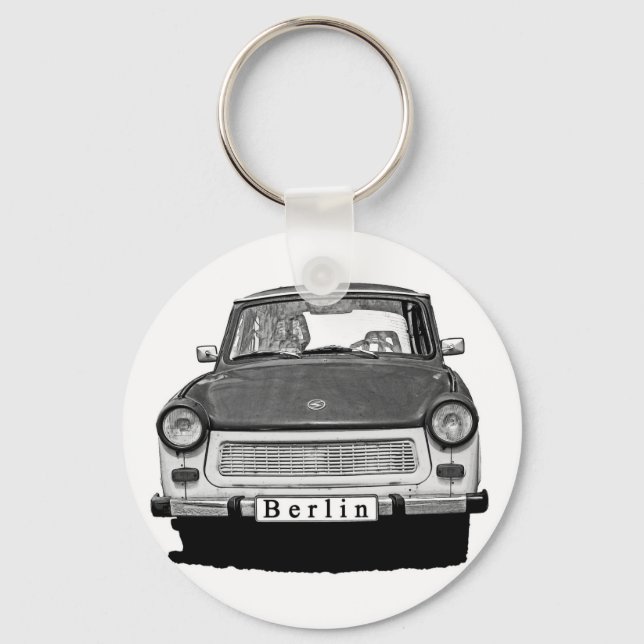 Trabant Car Front, Black and White,  Berlin Key Ring (Front)
