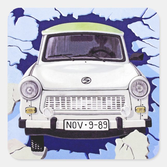 Trabant Car , Pale Blue, Berlin Wall Square Sticker (Front)
