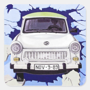 Trabant Car , Pale Blue, Berlin Wall Square Sticker