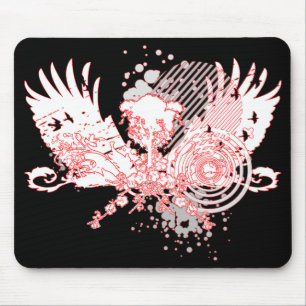 traced tree. red & white. mouse pad