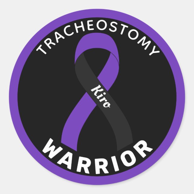 Tracheostomy Warrior Ribbon Black Round Sticker (Front)