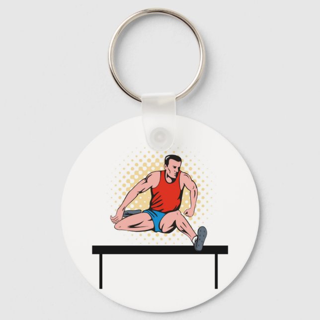 track and field athlete jumping hurdle key ring (Front)