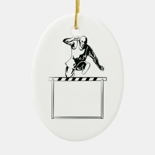 Track and Field Athlete Jumping Hurdle Retro Ceramic Tree Decoration