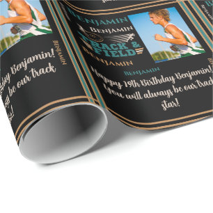 Track and Field Photo Name Age Sentiment Birthday Wrapping Paper