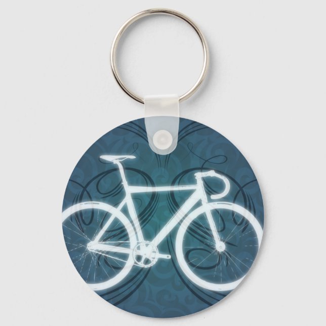 Track Bike - blue tattoo style Key Ring (Front)