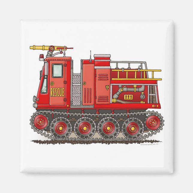 Track Fire Truck Square Magnet (Front)